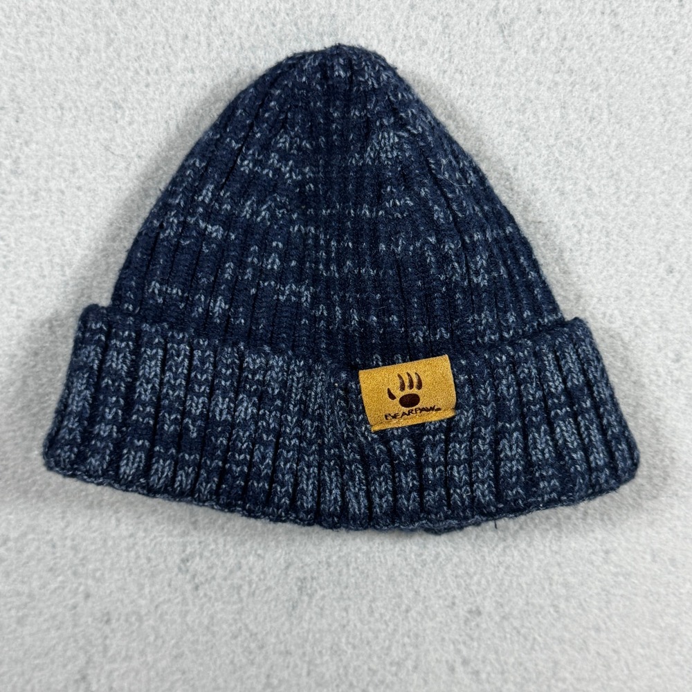 Bearpaw Baby Beanie 6-12M Navy Blue Marl Knit Cuffed Cozy Winter